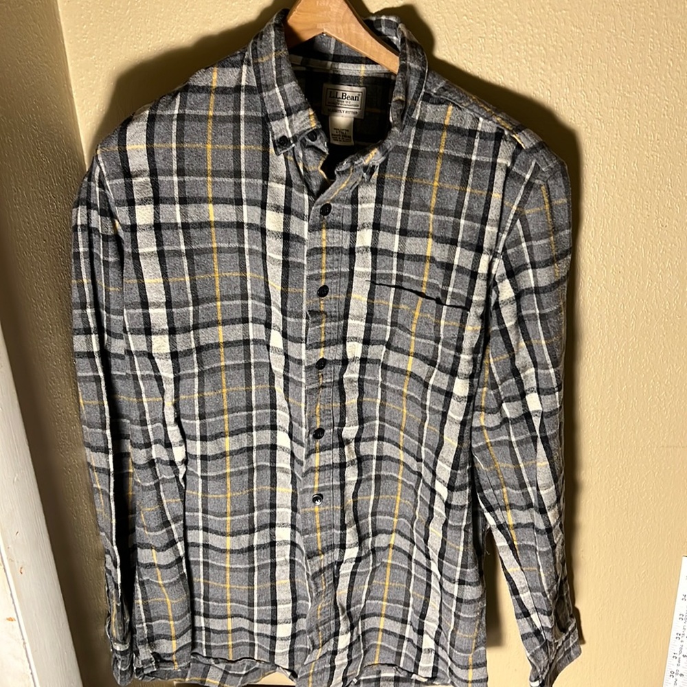 LL Bean Mens LS Plaid Flannel Shirt Color Black/Gray Size Large Tall